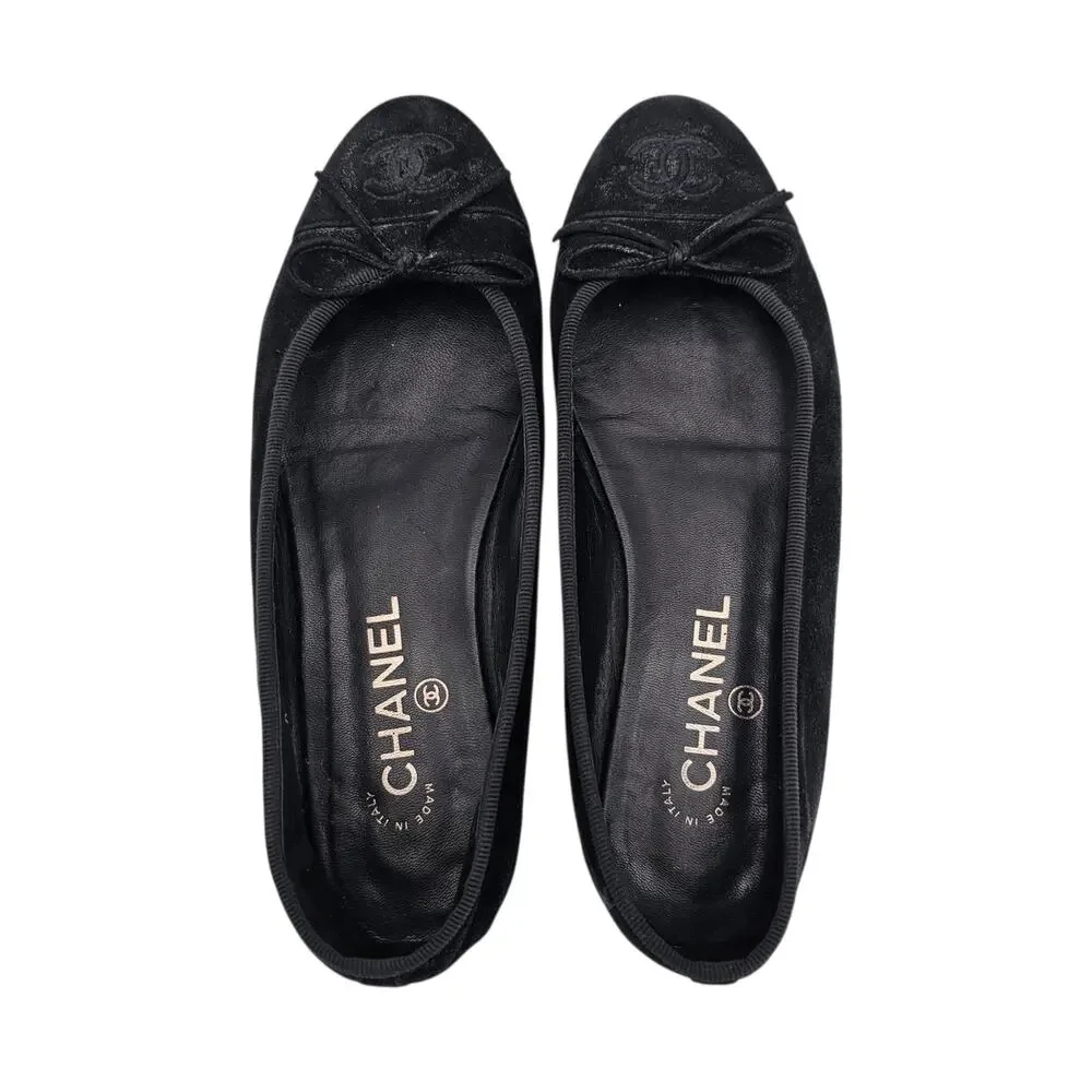 Chanel CC Cap Toe Ballet Ballerina Flat Slipper Black Suede Size 37.5 US 6.5 7 - Picture 5 of 11